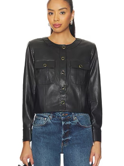 Paige Verity Jacket Womens Xl Black Faux Leather Collarless Cargo